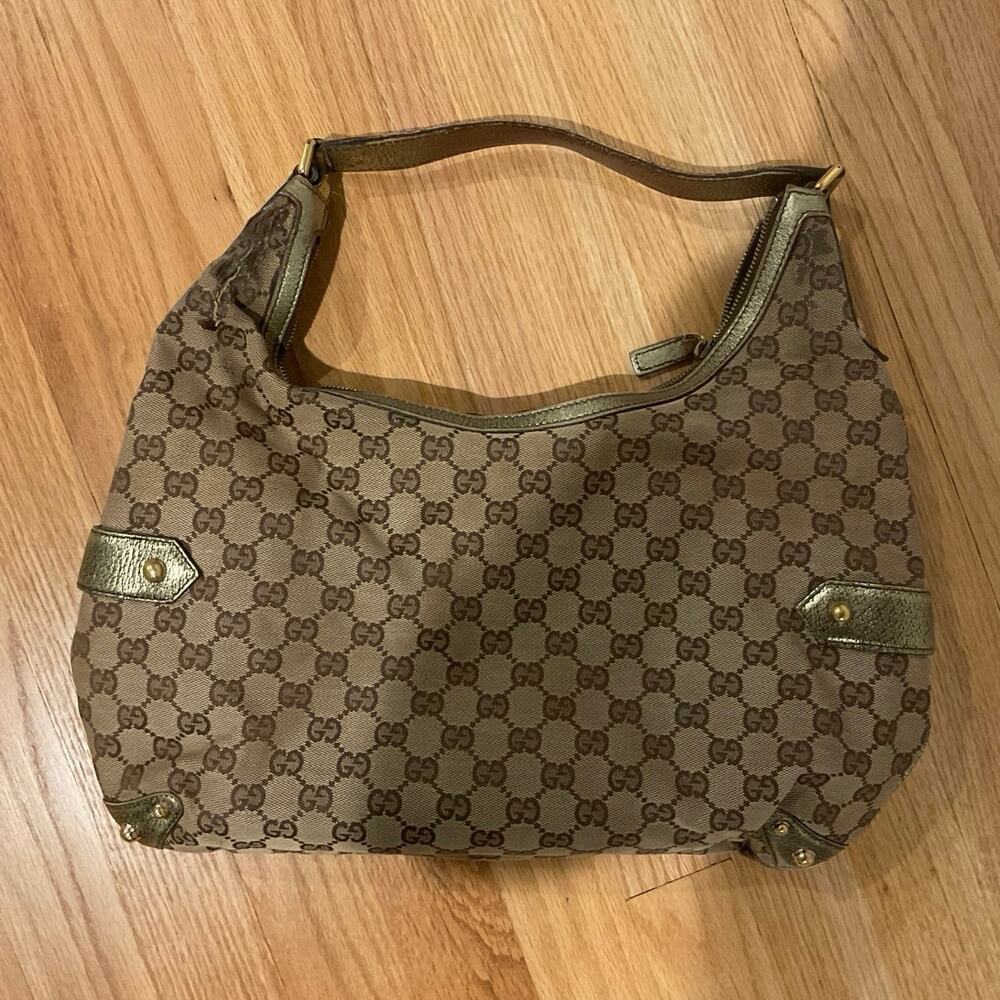 GUCCI Vintage Monogram GG Horsebit Chain Metallic Hobo Bag - Picture 4 of 11